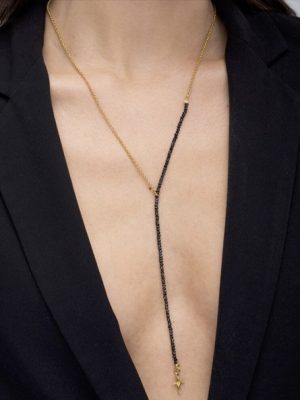 Vestopazzo collana lunga Y con croce con pietra onice ed elementi placcati oro - Gem collection