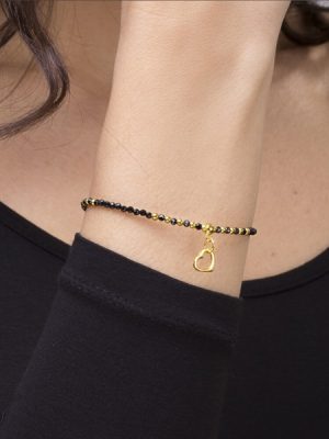 Vestopazzo bracciale  pendente cuore con pietra onice ed elementi placcati oro - Gem collection