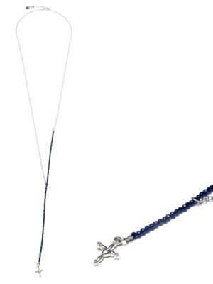 Vestopazzo collana Y croce con pietra zaffiro ed elementi placcati argento - Gem collection