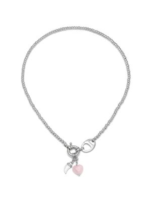 Vestopazzo collana cuore con quarzo rosa e cornetto